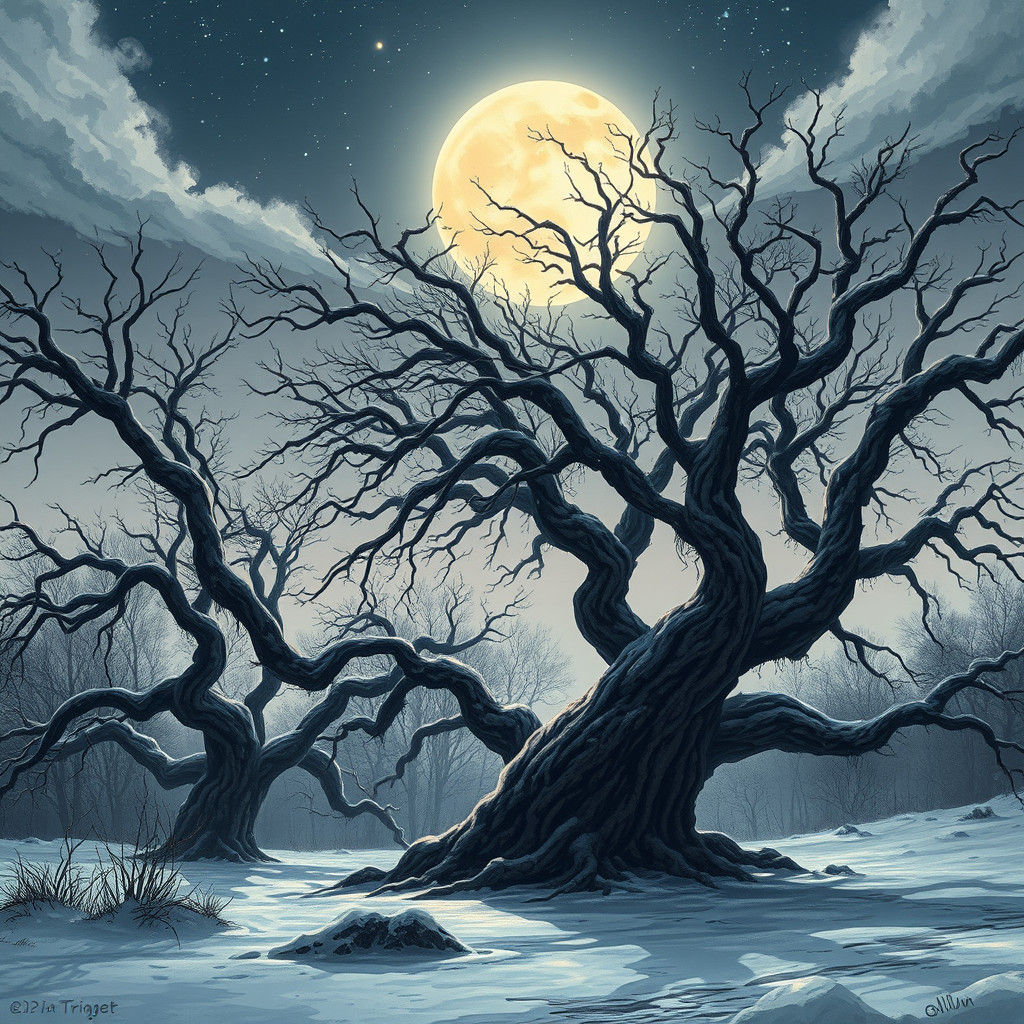 Haunting Winter Landscape in Anime Style