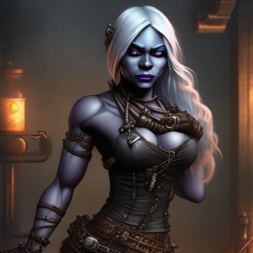 Steampunk Drow Warrior Woman