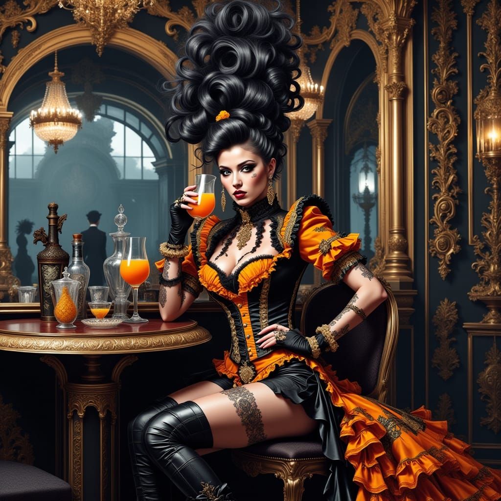 Rococo-Punk Woman at Terrace Bar