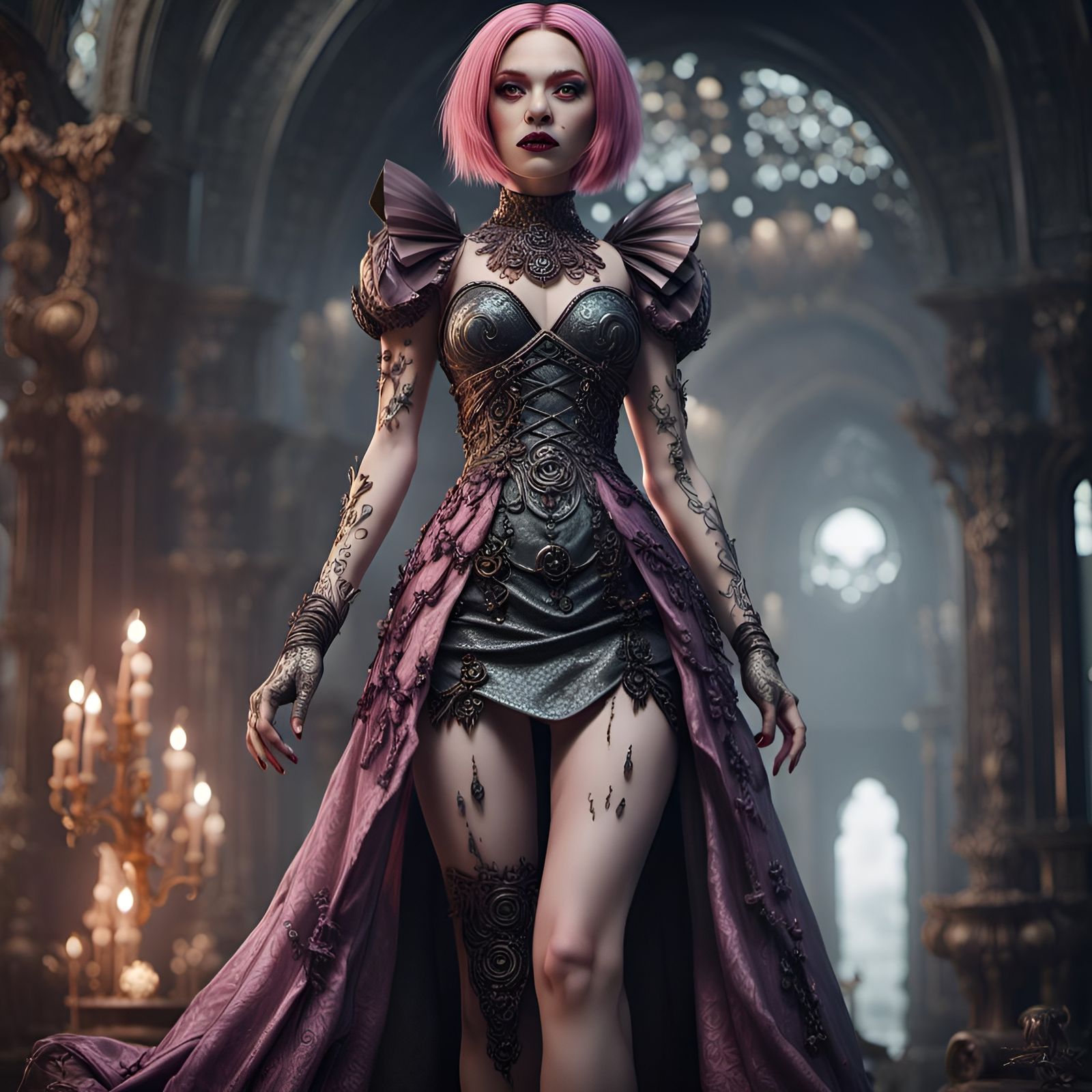Woman with Pink Hair and Metal Dress