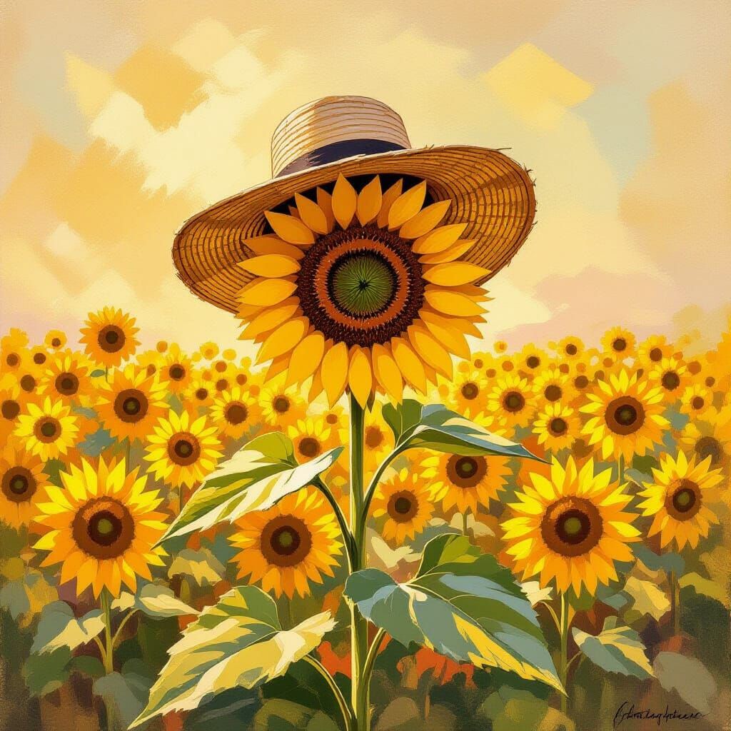 Sunflower in a Hat: Impressionist Floral Scene