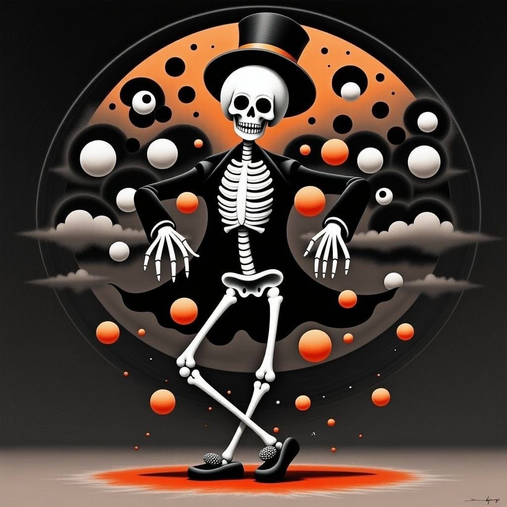 Dancing Skeleton in Trilby and Spats