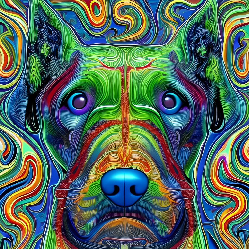 Psychedelic Fractal Dog Portrait in Surreal Style
