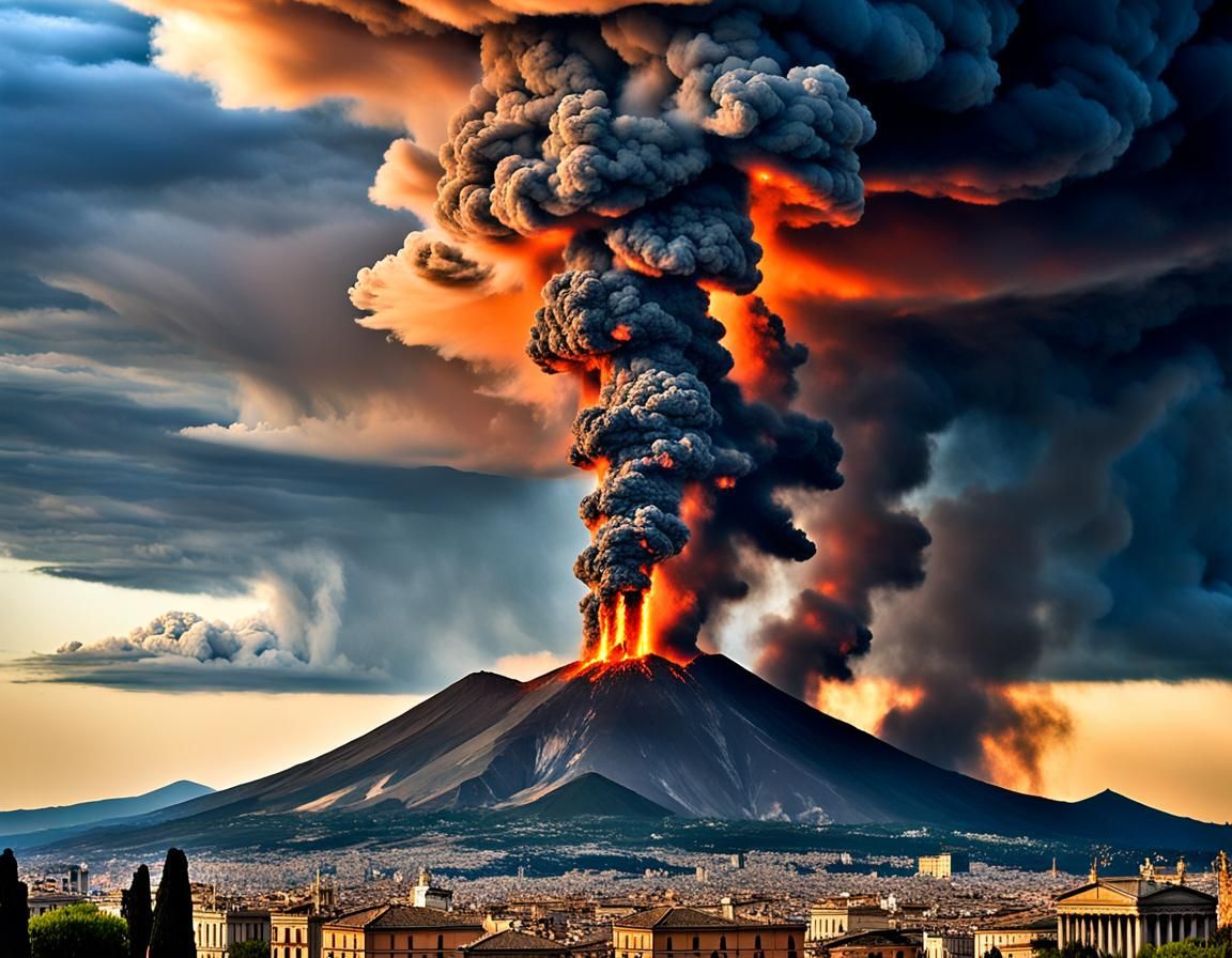Vesuvius Erupts Over Pompeii in Dark Fantasy Style