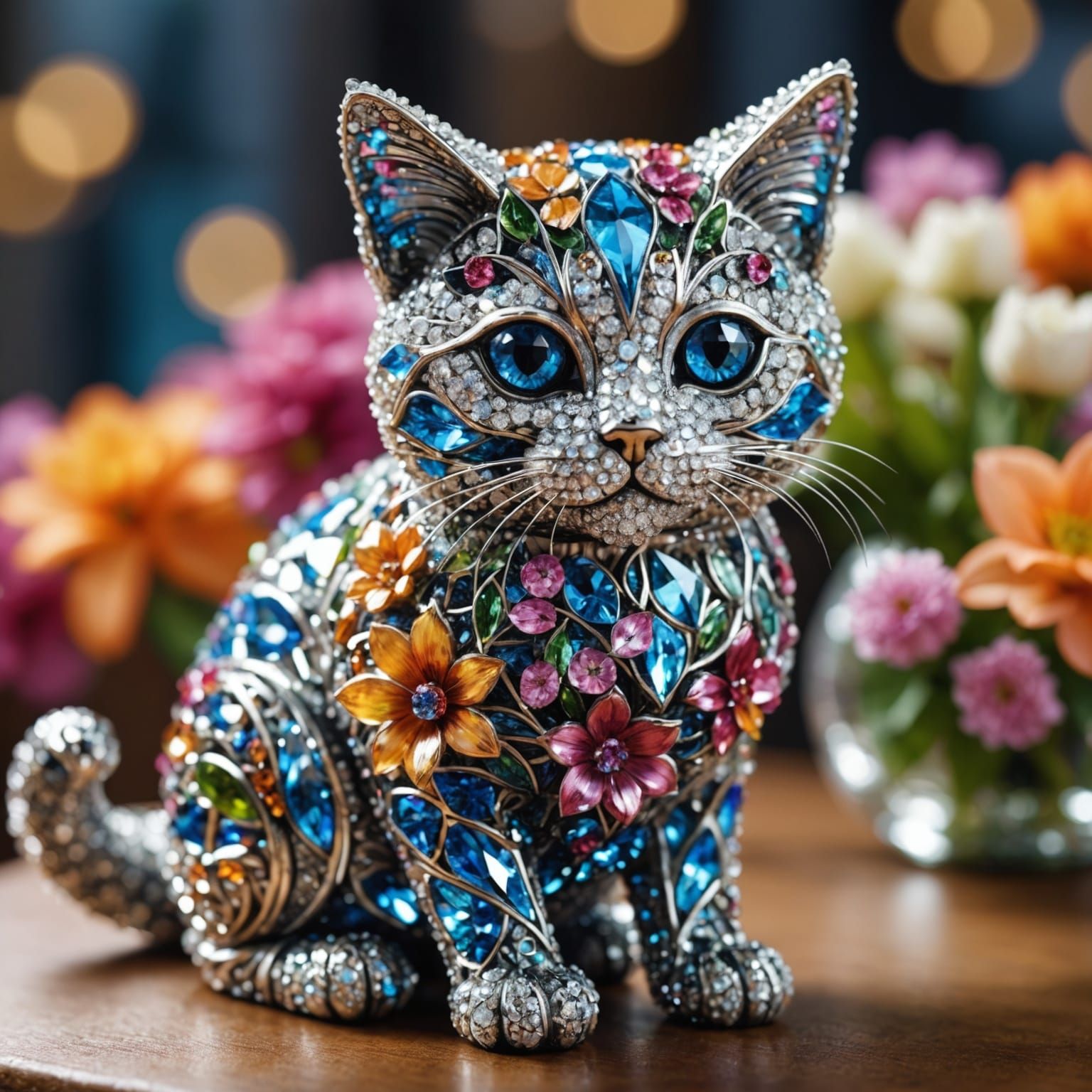 Floral Crystal Cat in Hyperreal 3D