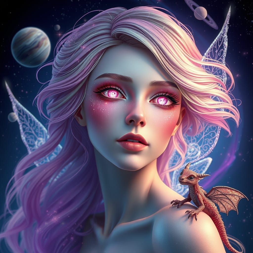 Celestial Goddess with Glittering Eyes and Dazzling Fairy Wi...