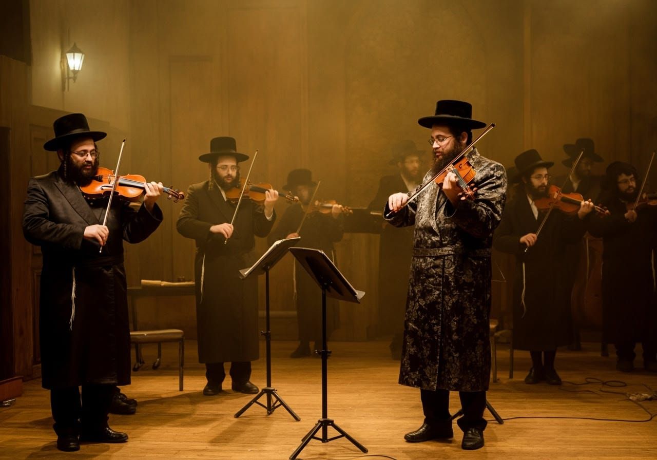 Jewish Musicians in Traditional Attire Perform with Passion....