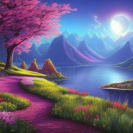 Sci-Fi Alien Zen Garden with Cosmic Sky