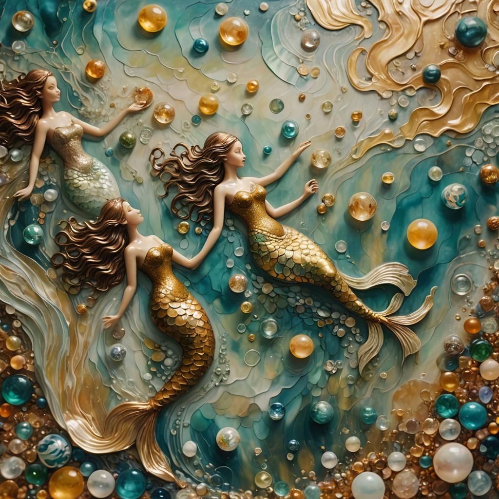 Ethereal Mermaids in Mixed Media Wax Art
