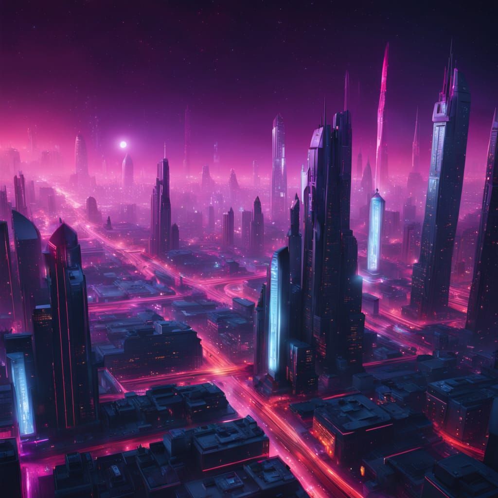 Dazzling Futuristic Cityscape Under Starry Skies
