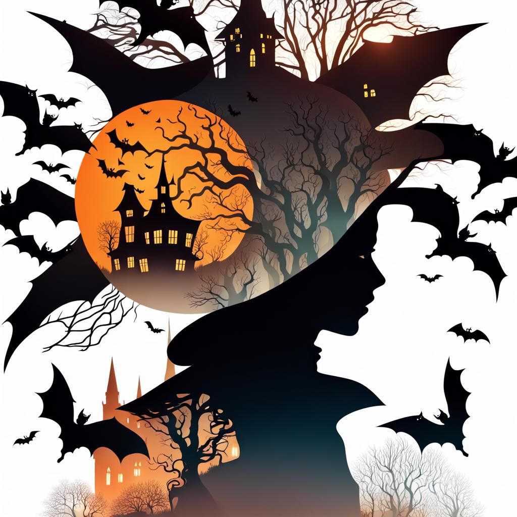 Inverted Silhouette: Spooky Halloween Night Scene