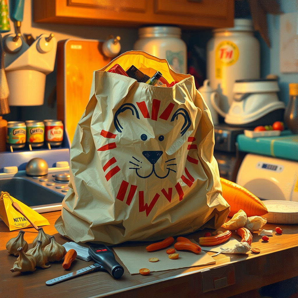 Lion Paper Bag Still Life in Oil Painting Style