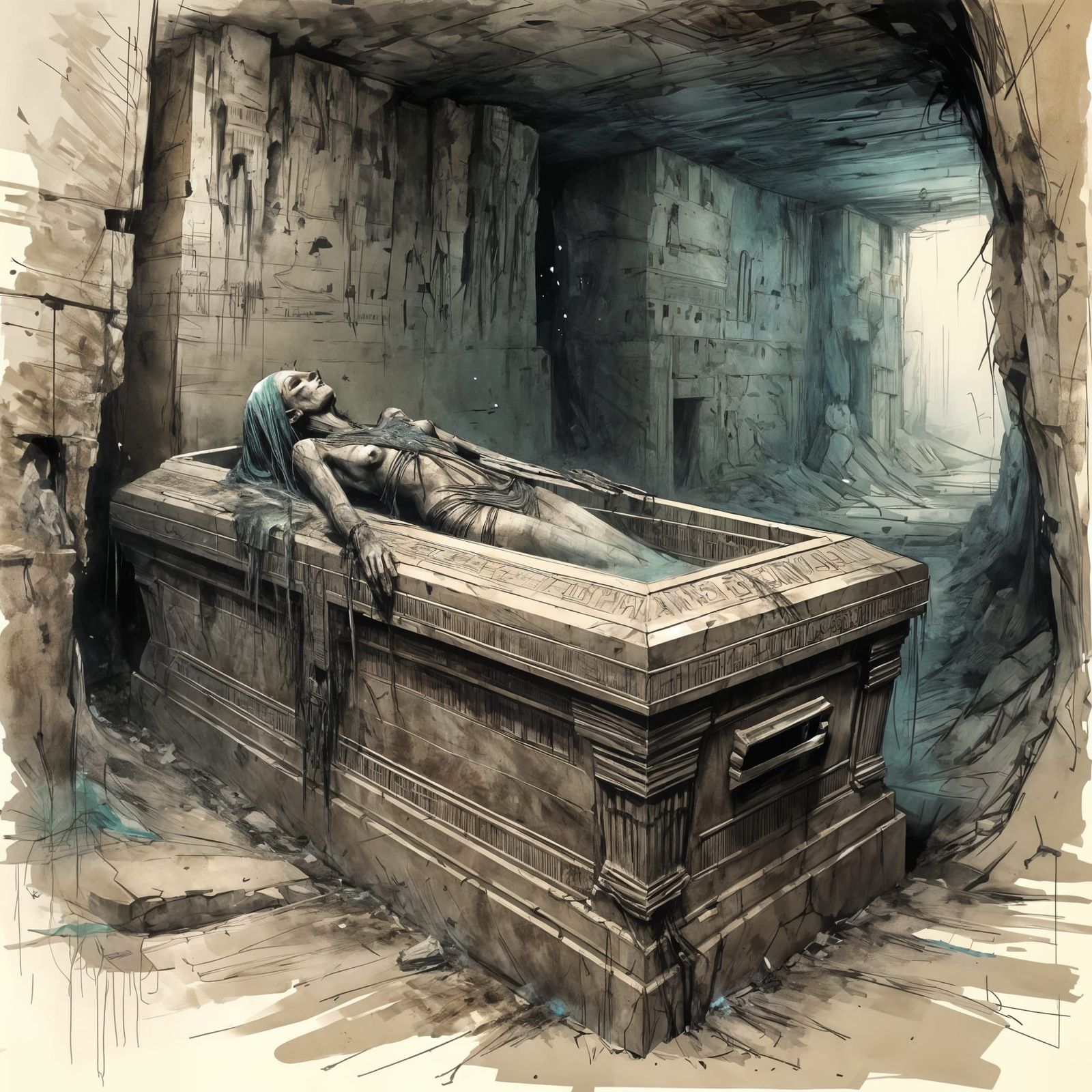 Abandoned Egyptian Tomb in Misty Cave