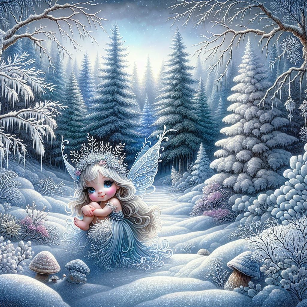 Whimsical Winter Fairy Frolicking in Snow