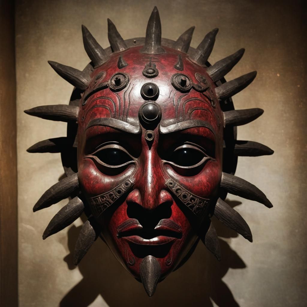 Cursed Tribal War Mask Radiating Aura in Museum