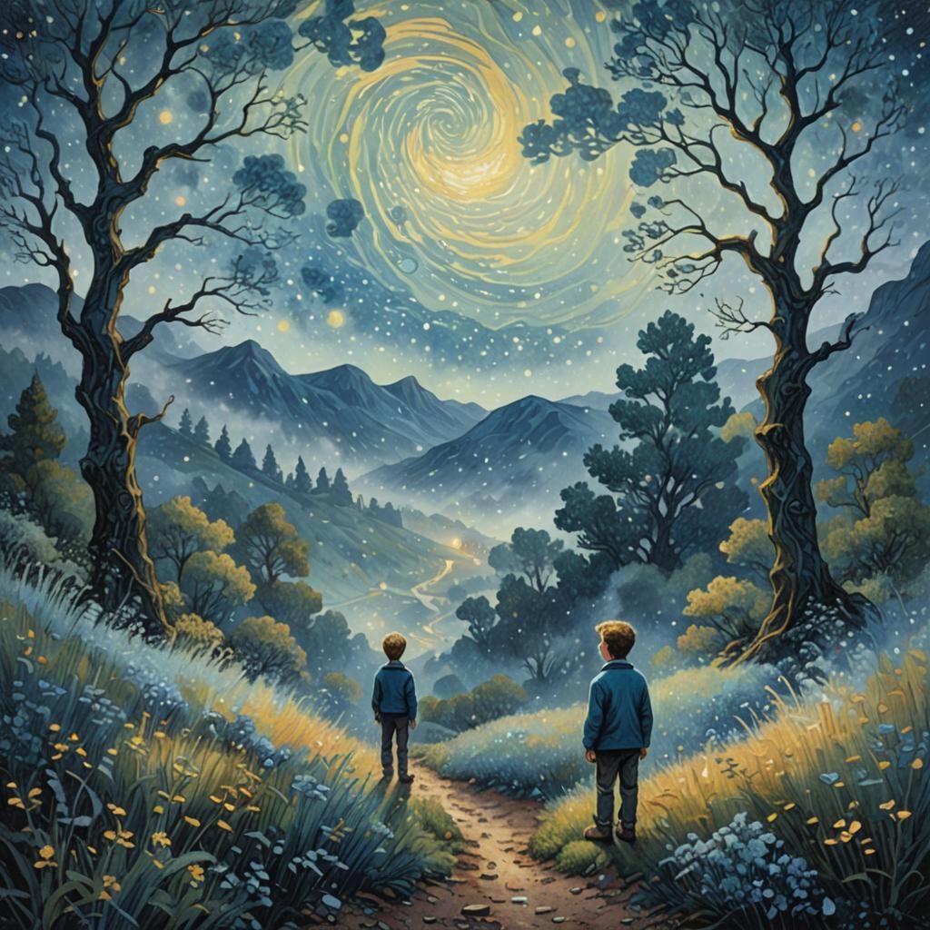 Boy in Wilderness: Van Gogh Pointillism Style