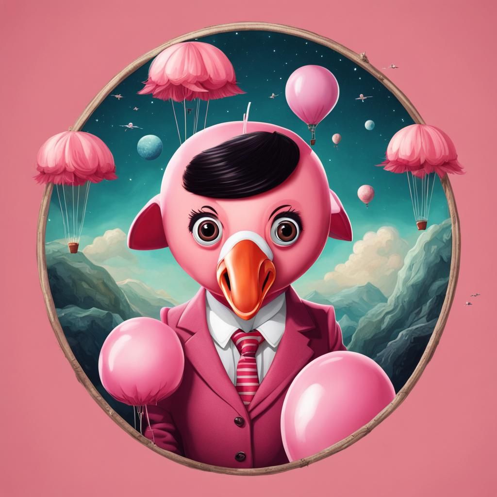 Mr. Bean on Flamingo Balloon in Space