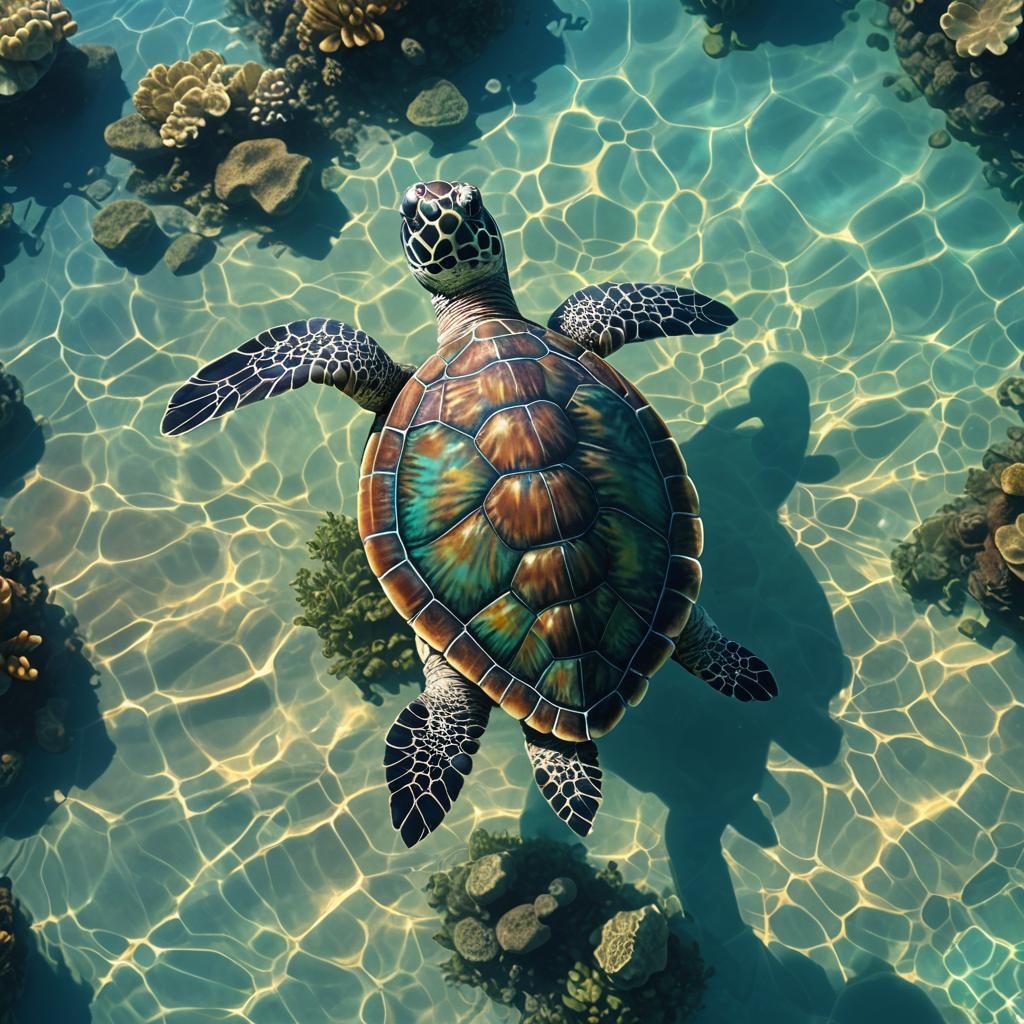 Sea Turtle Swimming in Clear Water, Fantasy Concept Art