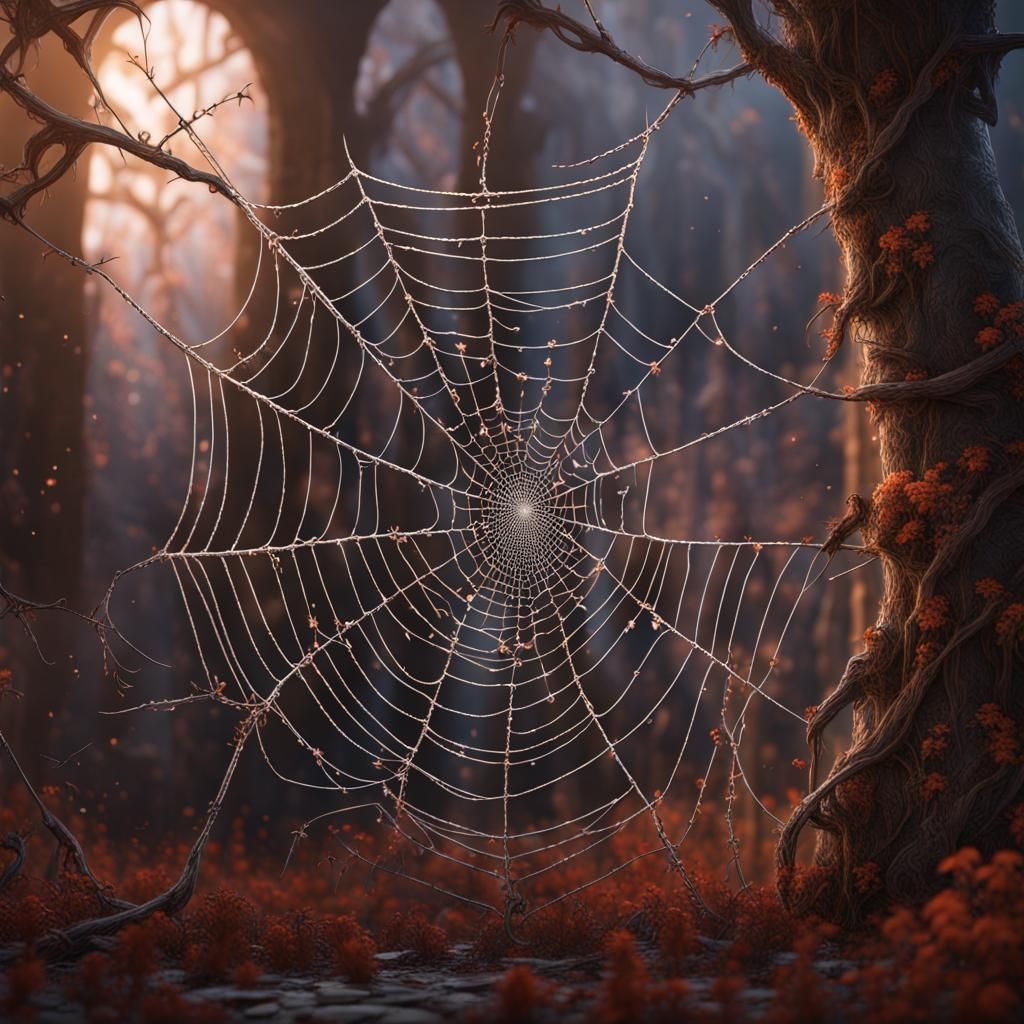 Intricate Spiderweb Art in Detailed Matte Painting