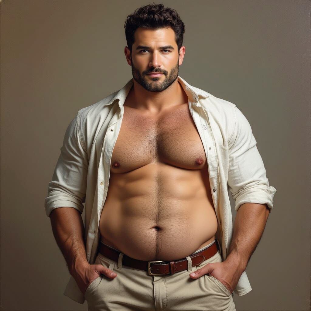 Full-Figured Man in Relaxed Pose, Voluptuous Style