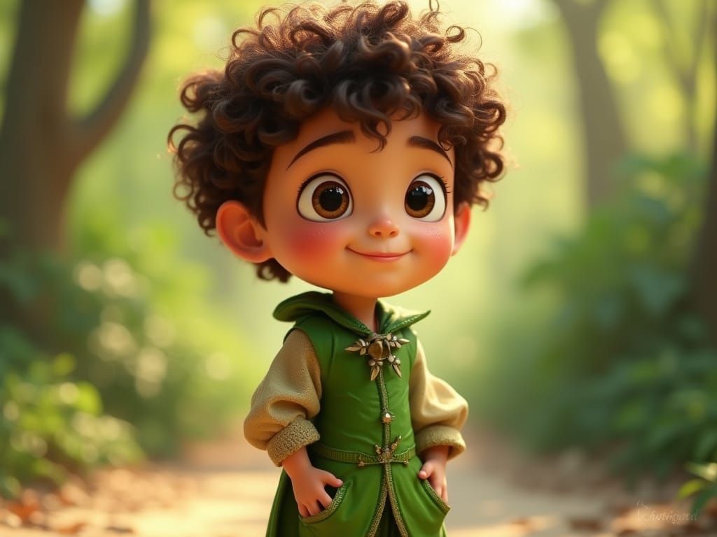 Confident Young Adventurer in Whimsical Green Leaf Attire