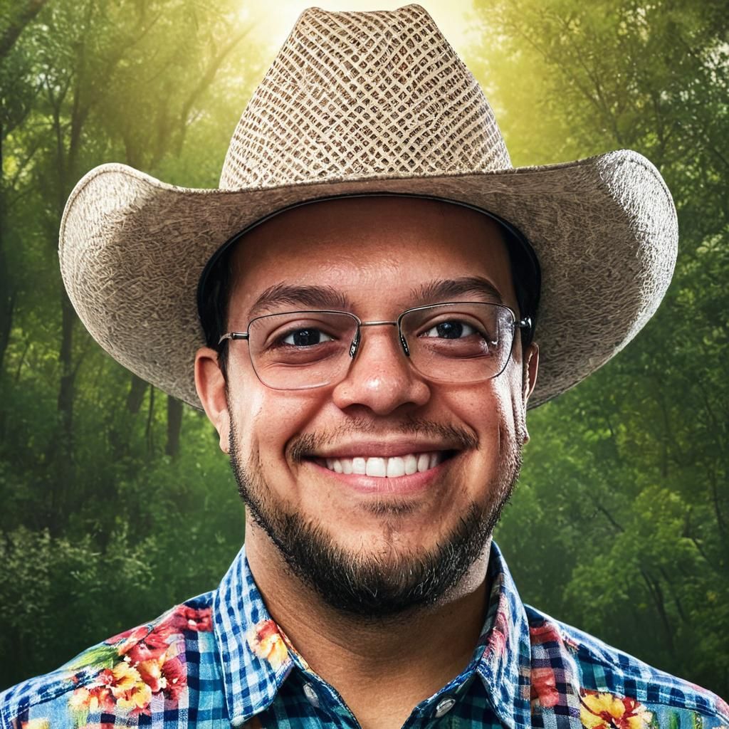 Smiling Cowboy Portrait with Vibrant Splash Art