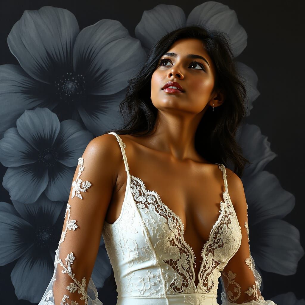 Serene Sikkim Woman in Lace Gown: Photo-Realistic Digital Ar...