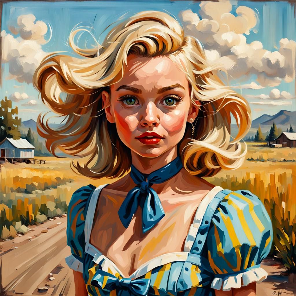 oil painting portrait amazing young blondie little girl