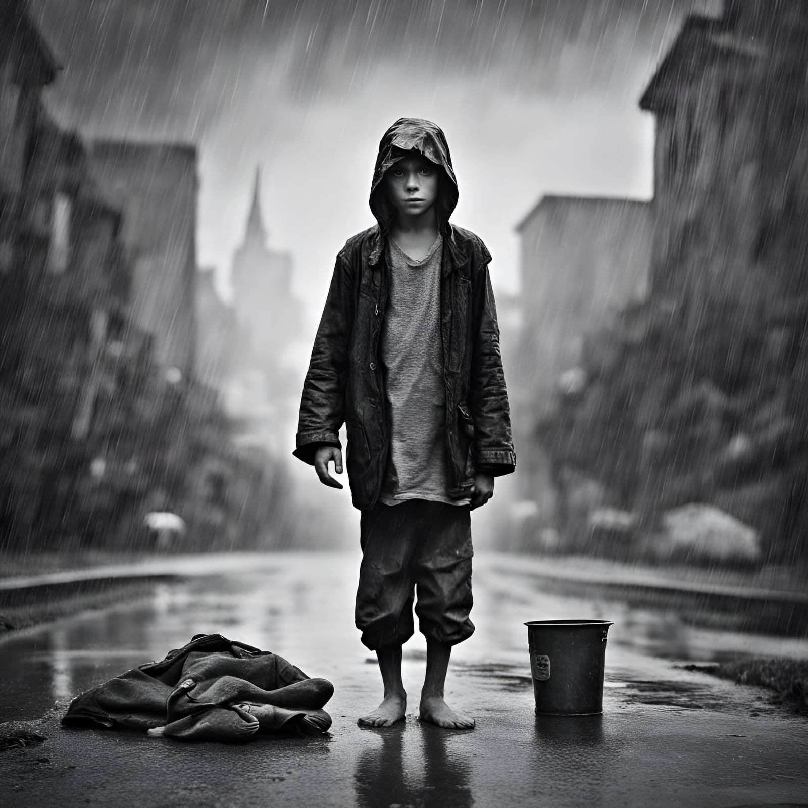 barefoot boy in the rain