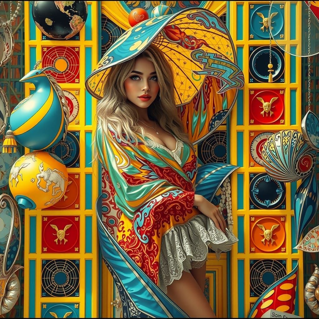 Dreamlike Woman in Surreal, Luxurious Environment