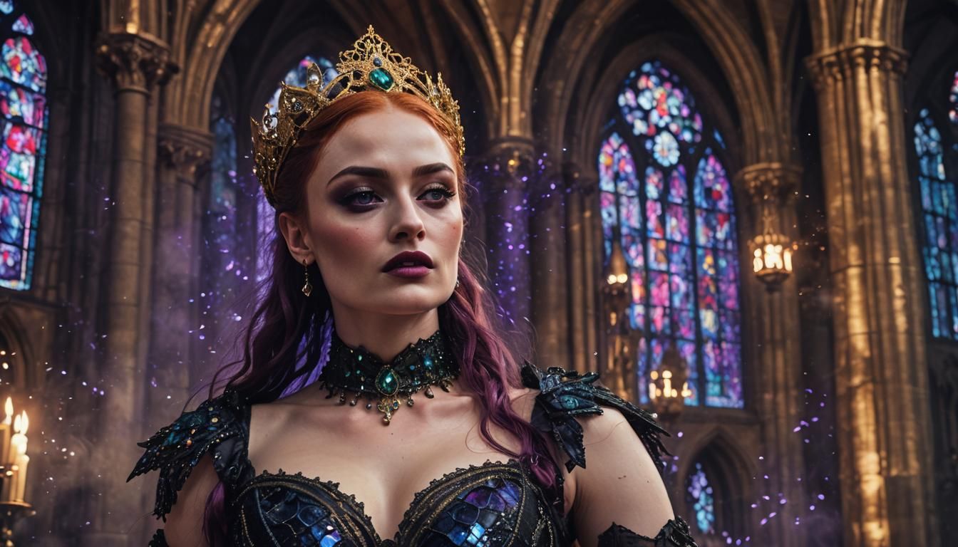 Gothic Burlesque Dancer in Cathedral, Dark Fantasy Art