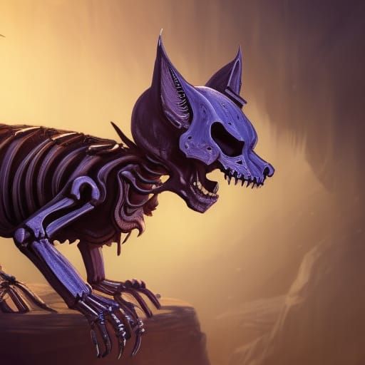 Fantastical Skeleton Cat in Detailed Matte Painting