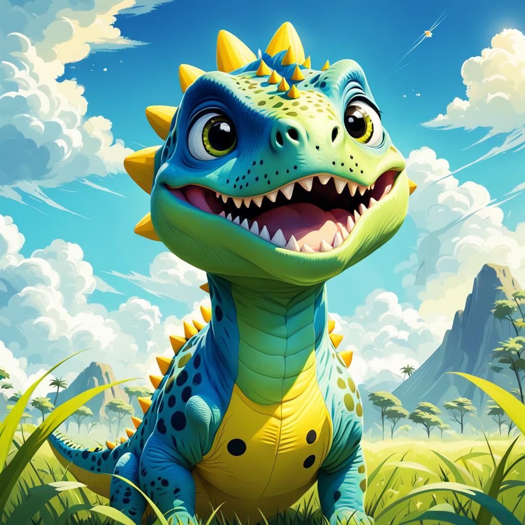 Adorable Round Dinosaur in Cartoon Style