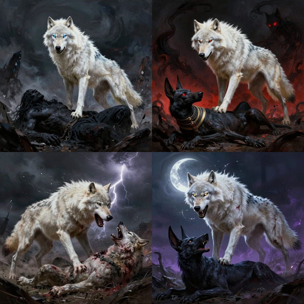 White Wolf Victorious Over Anubis in Fierce Battle