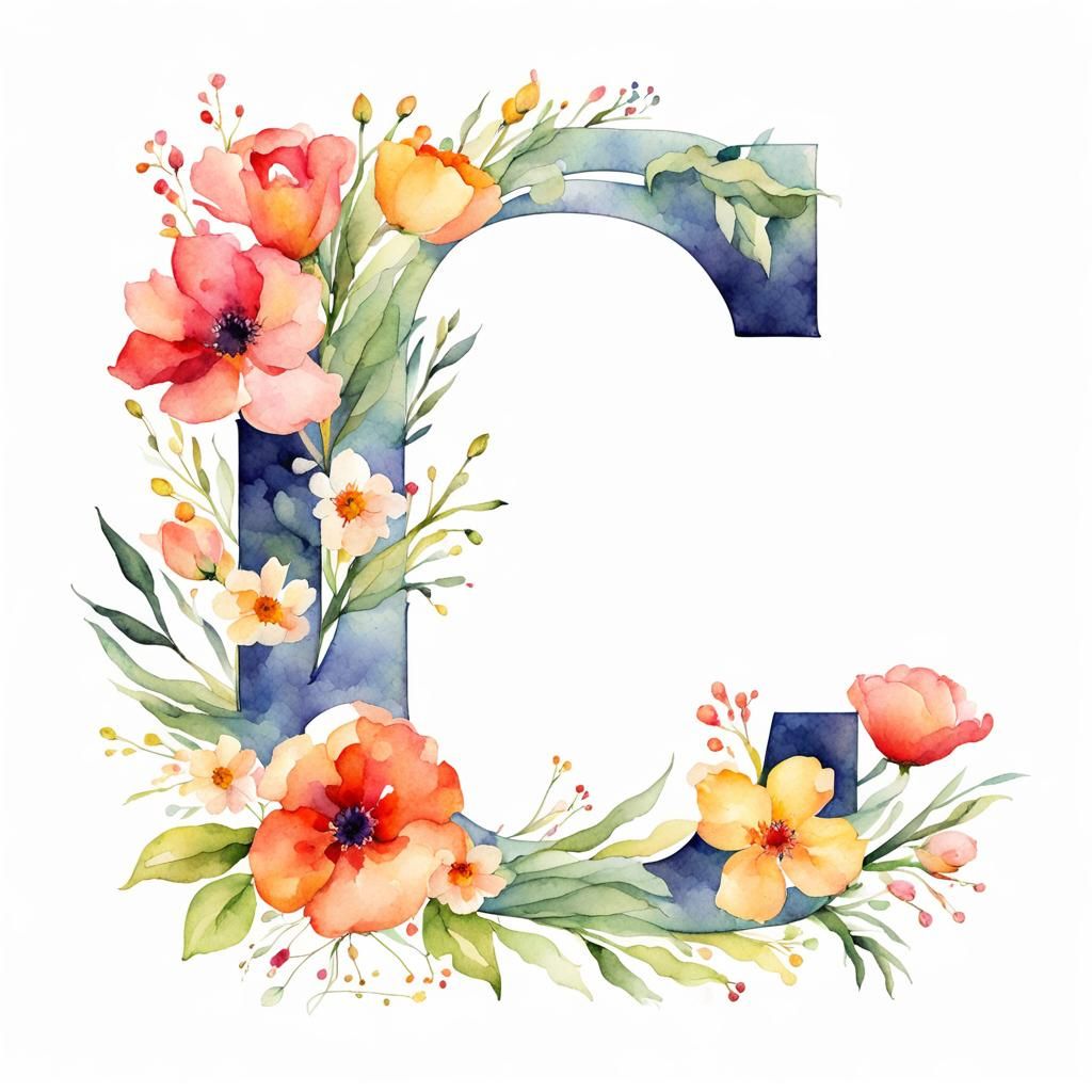 Watercolor Floral Letter C Clipart