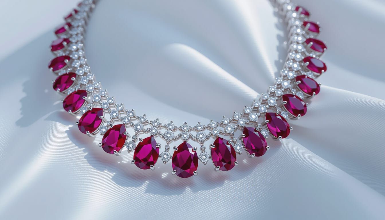 Regal Ruby and Diamond Necklace in Hyperrealistic 3D Style