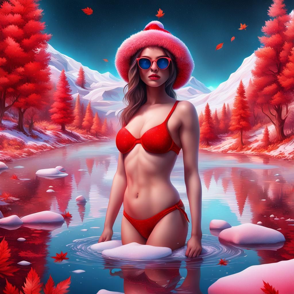 Surreal Winter Scene: Hot Springs Meet Icy River