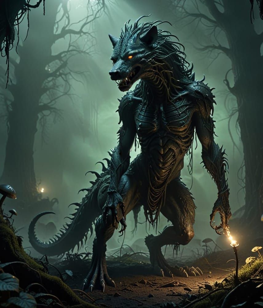 Monstrous Dark Fantasy Creature in Mysterious Environment