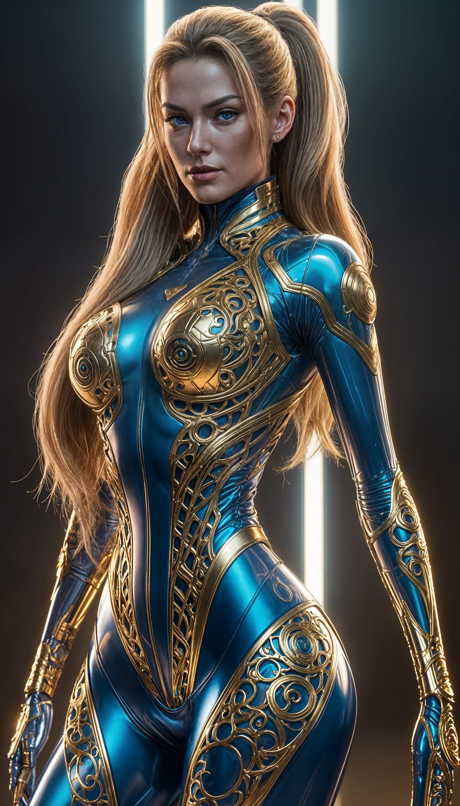 Samus Aran in Detailed Zero Suit: Synthwave Art