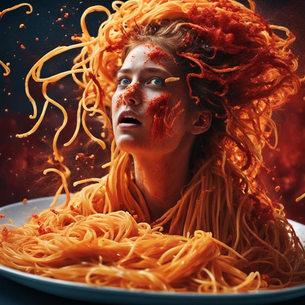 Surreal Spaghetti Hair Portrait in Stylized Futurism