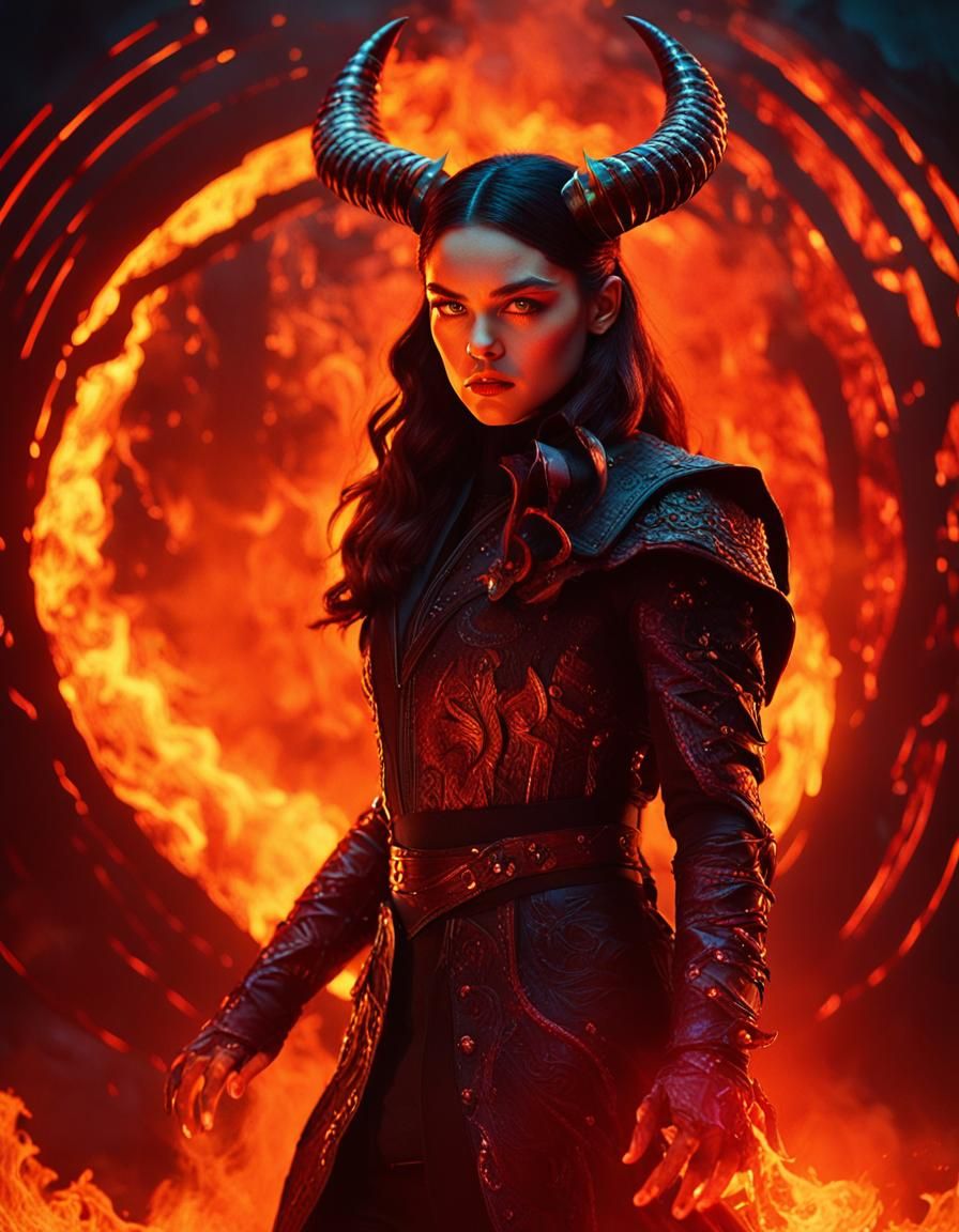 Satana Hellstrom in Front of Fiery Portal