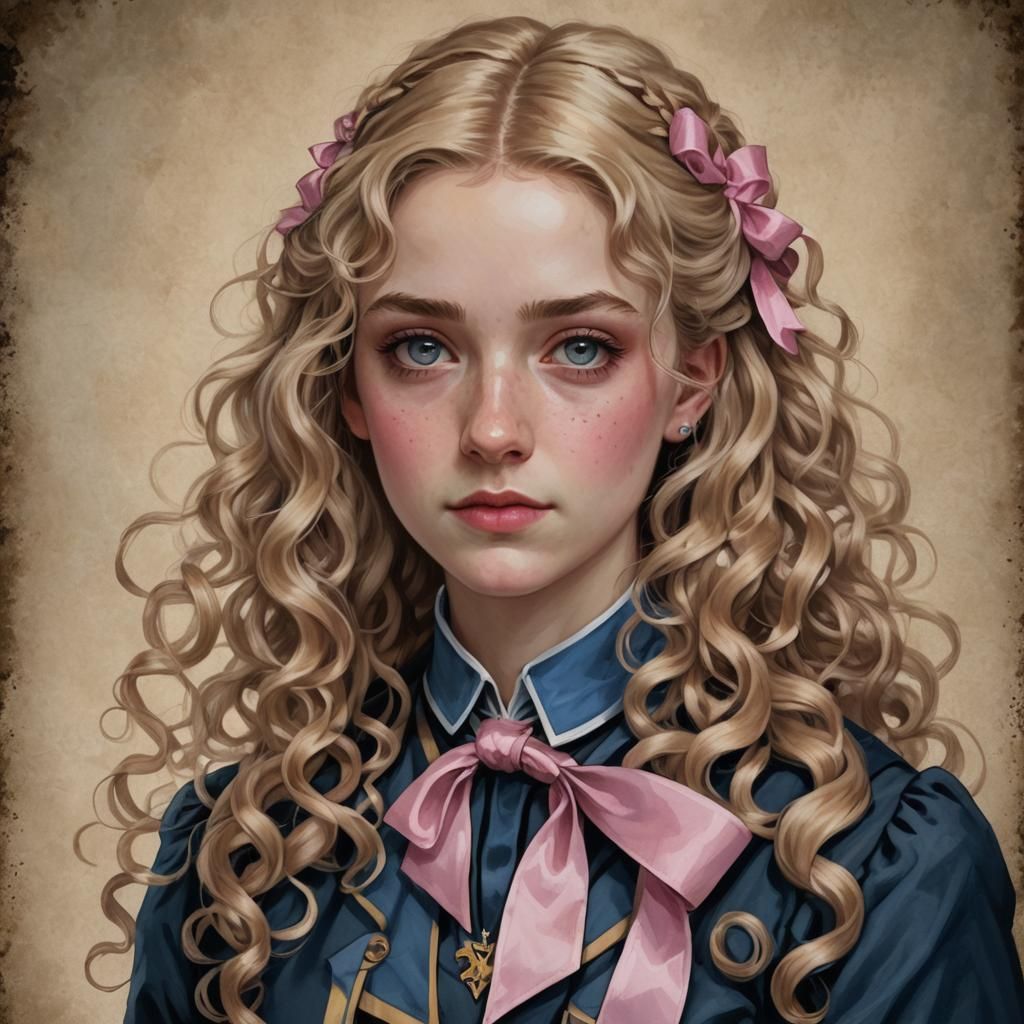 Victorian Girl Portrait with Pink Ribbons