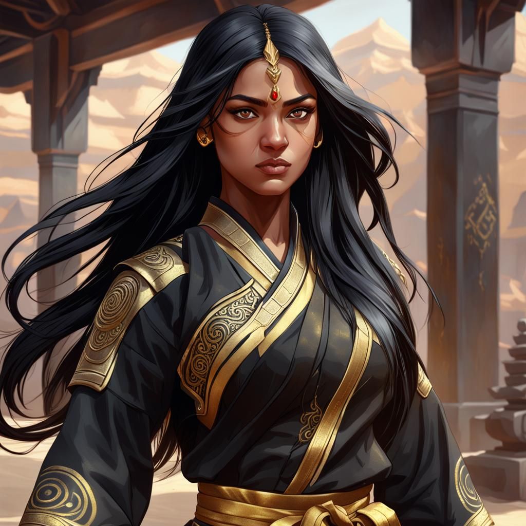 Indian Girl in Black and Gold Martial Arts Attire