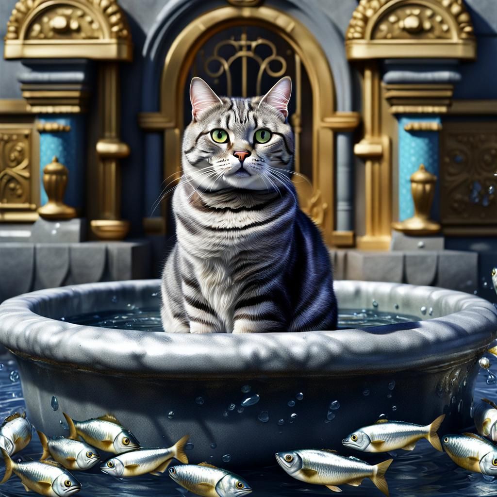 Happy Tabby Cat in Sardine Fountain
