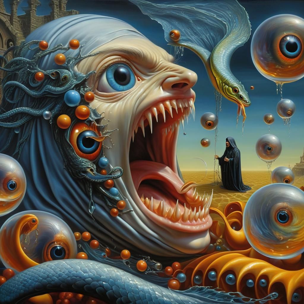 Surreal Woman with Eel: A Digital Oil Painting