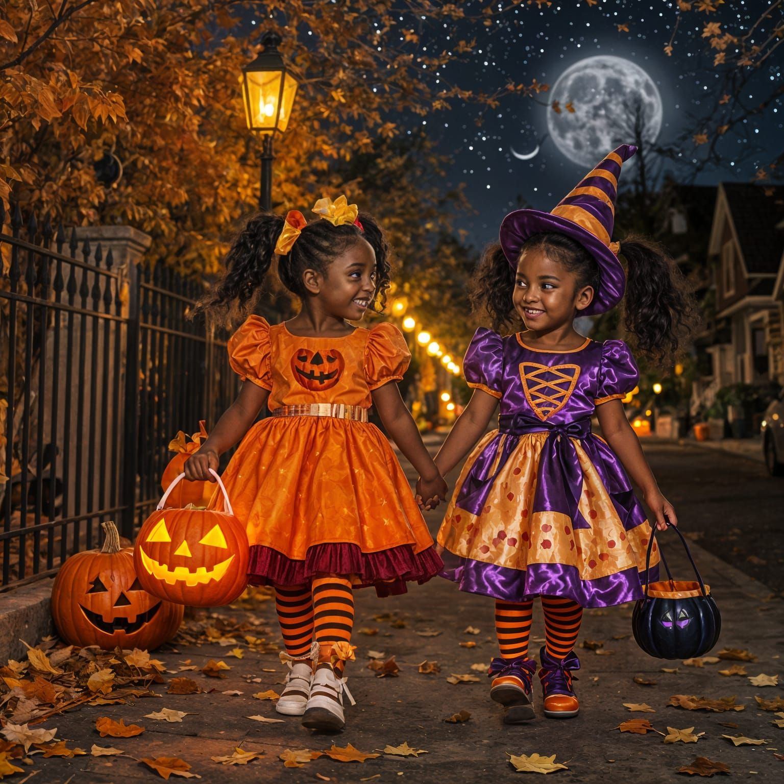 Sisters Trick-or-Treating on Magical Halloween Night