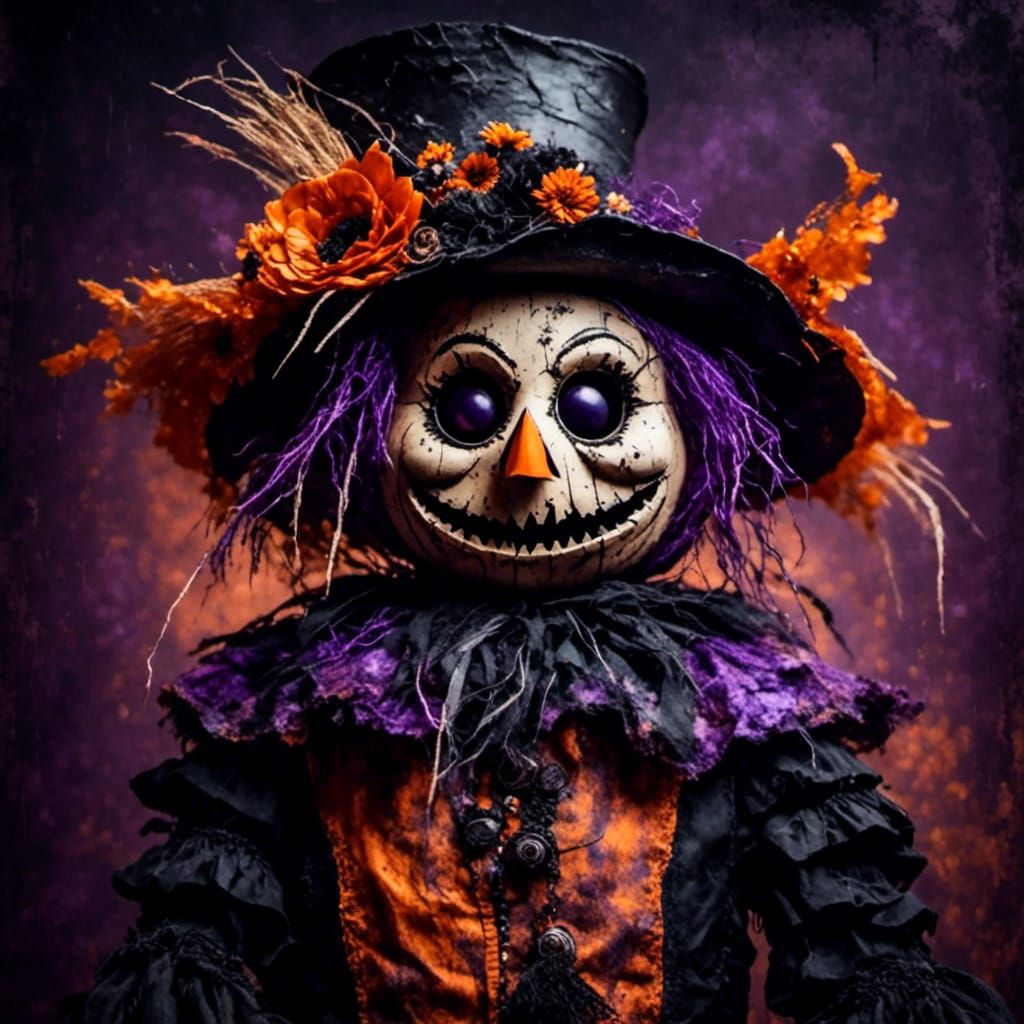 Moody Surreal Halloween Scarecrow Oil Painting