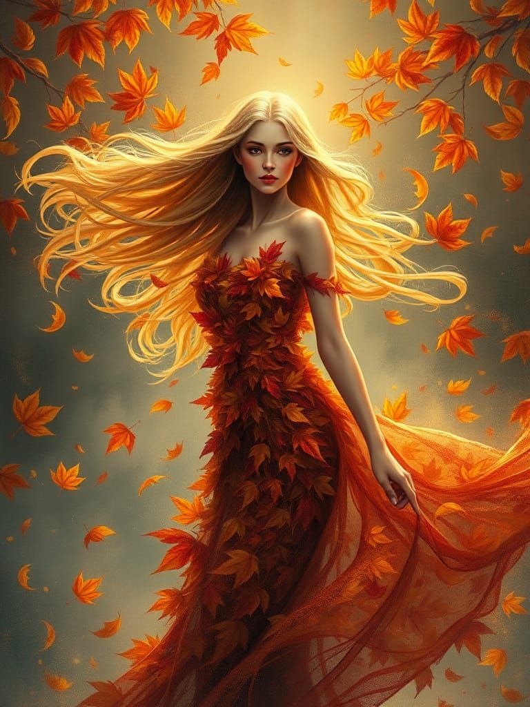 Autumn Goddess in Twilight, Reminiscent of Kinkade