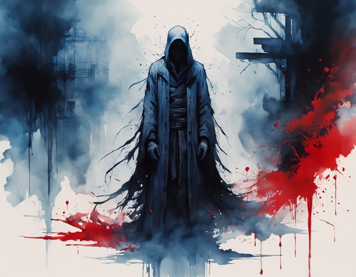 The Red Death Figure in Shadow of Clock