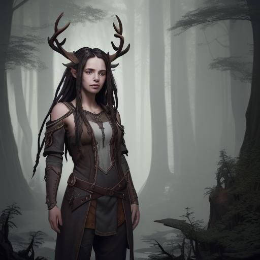 Fantasy Artificer with Deer Horns in Detailed Matte Painting